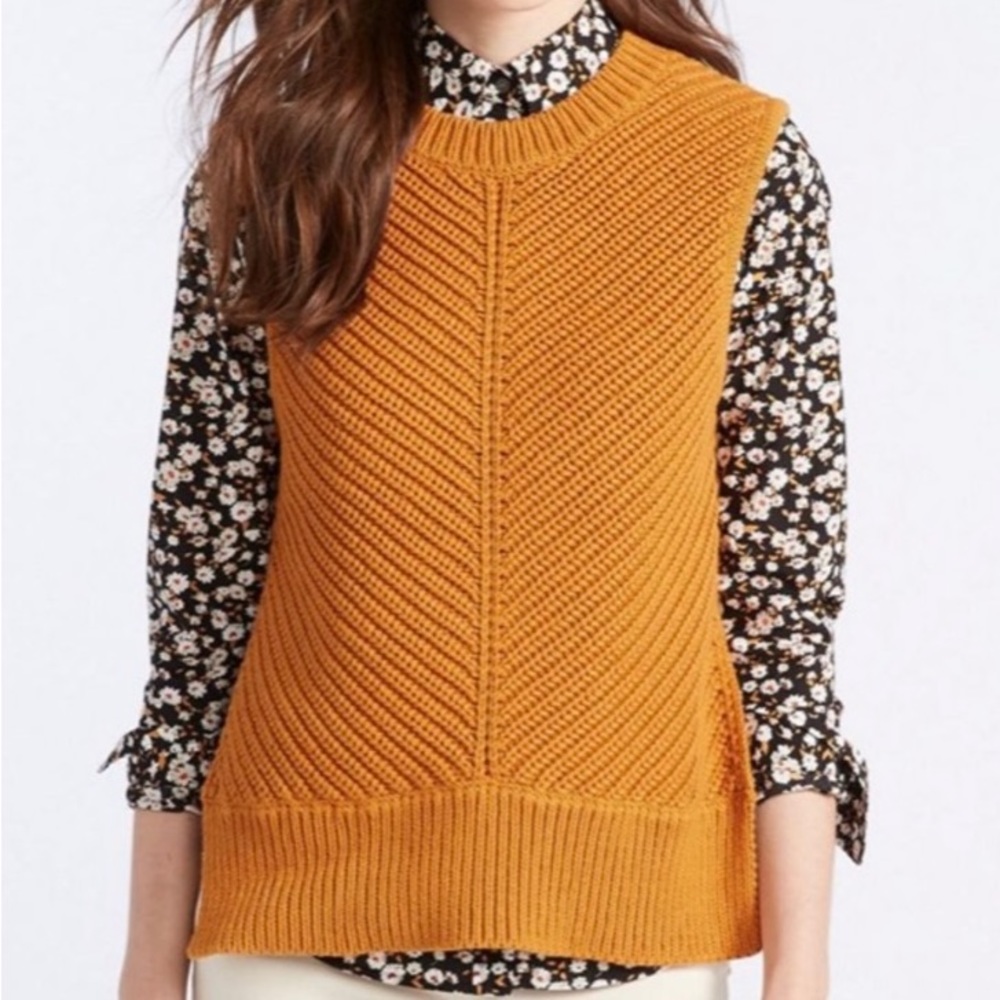 LL Bean Two (2) Signature Sweater Vests Black & Mustard Yellow - Size Large EUC